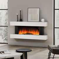 52 Inch Electric Fire Suite Black Fireplace with White LED Surround Set Remote Control Both Side Nightlight