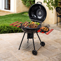 119cm Charcoal BBQ Grill with Lid Thermometer & Side Shelves, Enamel-Coated Kettle Grill with Chrome Grate, Warming Rack & Ash Catcher