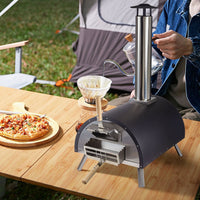83.5cm Outdoor Wood Pellet Pizza Oven, Portable Stainless Steel Pizza Maker with 12 Inch Stone & Peel, Built-in Thermometer, Foldable Legs