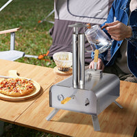 70.5cm Stainless Steel Outdoor Pizza Oven with Thermometer, Wood Pellet Portable Pizza Maker with 12 Inch Stone & Peel, Foldable Legs, Top Handle & Chimney Vent
