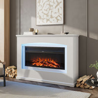 48 Inch Electric Fireplace with White Wooden Mantel