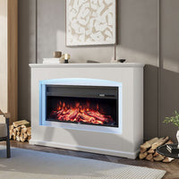 48 Inch 12 Flame Colors Electric Fireplace with White Wooden Mantel