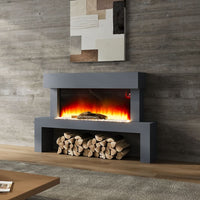 47 Inch 7 Flame Colors LED Freestanding Electric Fire Suite Fireplace with Grey Surround Set