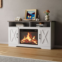 54 Inch Electric Fire Suite Black Fireplace with White TV Stand Surround Set with Timer and Remote Control